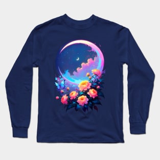 Moon and Flowers in Dreamland Long Sleeve T-Shirt